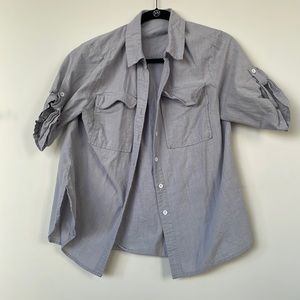 Gray Button Up Blouse with Front Pockets
